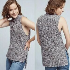 Anthropologie MOTH Joelle Sweater M Chunky Marled Knit High-Low Sleeveless Gray
